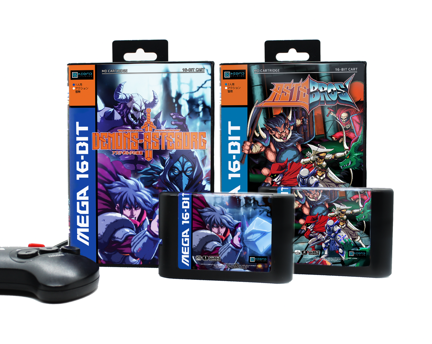 Demons of Asteborg + Astebros Boxed pack (cartucho en caja con manual impreso para Sega MegaDrive/Genesis I, II y III)